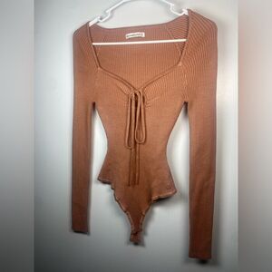 Abercrombie & Fitch Tie-Front Tan Bodysuit